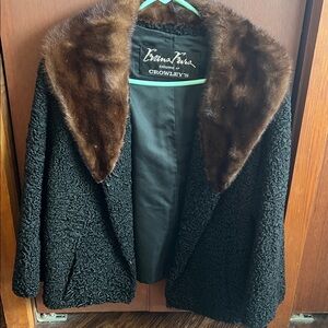 Vintage Black Teddy Jacket with Brown Fur Collar